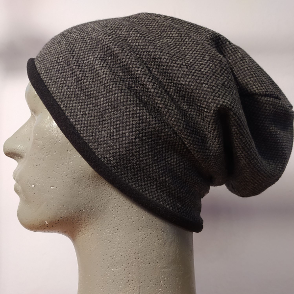 mütze-tweed-fleece-anthrazit-schwarz